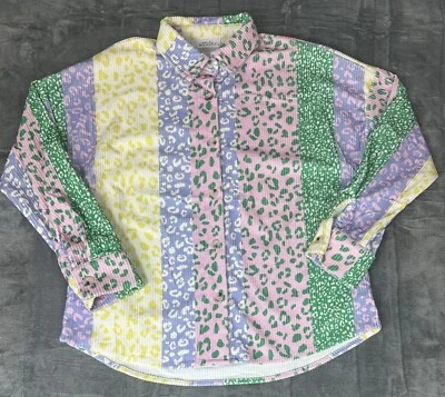 Camisa De Colección Cheetah Pastel Pana Abotonada Para Mujer Bolsillos Medianos Costilla Gruesa Foto 1 de 4