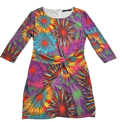 Ark & Co 3/4 Sleeve Sheath Mini Dress Women's Large Knotted Fireworks Colorful - Image 1 of 4