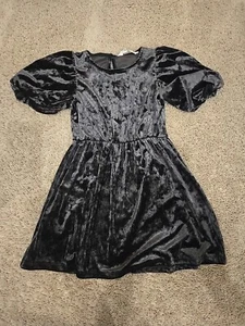 H&M Girls Velvet Dress Navy Blue Size 5 To 6 Puff Sleeve - Picture 1 of 5