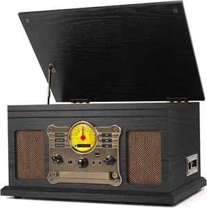 Viny Record Player Wooden Vintage Turntable Bluetooth Built-in Speakers 10 on 1 - Picture 1 of 6