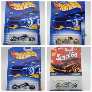 (4) Hot Wheels Blast Lane Motorcycles 2002, Skull & Crossbones Series, Since 68 - Picture 1 of 13