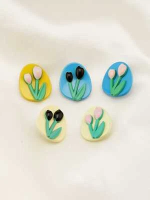 5pcs Tulip flower metal buttons for sewing and handmade 20x17mm - Image 1 of 4