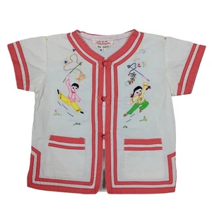 Camisa de pijama vintage chino kimono flores de ciruela talla 2 blanca y roja - Imagen 1 de 7