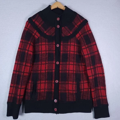 Pendleton Sweater Womens Large Red Black Plaid Wool Mock Neck Cardigan Heritage - Image 1 of 4