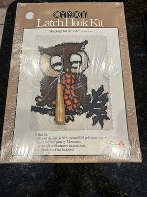 Vintage 1977 Caron Sleeping Owl Latch Hook Rug Kit NIB 3062/1 - Image 1 of 4