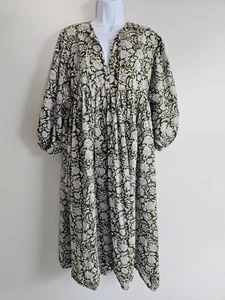 House of Sundar Dress Womens XL Sara Green Floral Cotton Boho India Cottage Midi - Picture 1 of 8