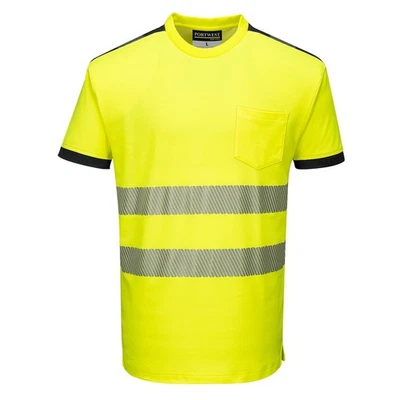 Portwest T181 - PW3 Hi-Vis Cotton Comfort T-Shirt S/S Yellow/Black SIZES S-4X* - Image 1 of 2