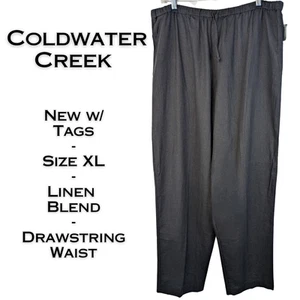 NEW Coldwater Creek Black Linen Blend High Rise Drawstring Comfy Pants Size XL - Picture 1 of 9