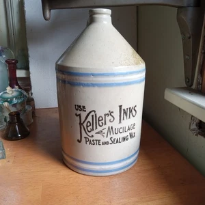USO TINTAS KELLER'S MUCÍLAGO SELLADO CERA ANTIGUA BANDA AZUL GRES GALÓN JARRA - Imagen 1 de 9