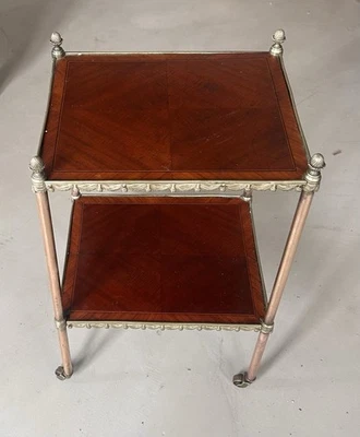 Petite Table D’appoint Maison Jansen Année 50/70 Plateaux En Acajou. Marquetée - Photo 1/4