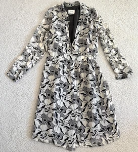 Y2K Silk Wrap Dress sz 12 100% Silk Black White Floral Belted Long Sleeve - Picture 1 of 9