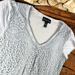 Gretty Zueger top donna XL pizzo ricamato scollo a V camicetta manica corta - Foto 1 di 7