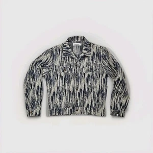 Parasona Blue White Streaked Fuzzy Cotton Denim Trucker Jacket M - Bild 1 von 4