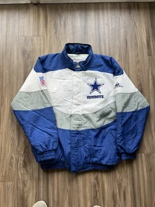 Vtg 1990s Mens Sz L Pro Line APEX ONE Dallas Cowboys Logo Jacket White Blue - Picture 1 of 7
