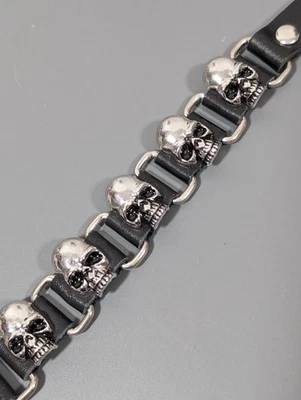 Brazalete Brazalete Brazalete Hebilla Calavera Cuero Sintético Negro Motociclista Ajustable 8 pulgadas Foto 1 de 4
