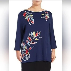 Rafaella Langarmshirt mediterran blau bestickt Tunika-Stil - Bild 1 von 8