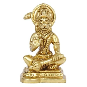 Brass Lord Hanuman Ji Idol Bajrangbali Statue Religious Showpiece Pooja 3 Inch - Picture 1 of 4