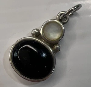925 Sterling Silver Retro Charm Pendant Cabochon Round Mother Pearl Oval Onyx - Bild 1 von 6
