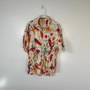 Food Art by Jams World Hawaiian Shirt Sz Men's Large Beige Red Chill World - Picture 1 of 5