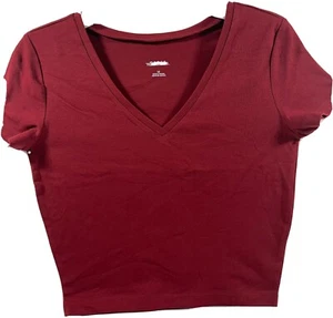 Damen Kurzarm V-Ausschnitt Cropped T-Shirt Wild Fable weinrot Medium - Bild 1 von 5