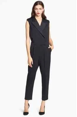 Mono Mameluco Rachel Zoe Negro Ciprés Cuero Ribete Lana Tuxido 2 Foto 1 de 4