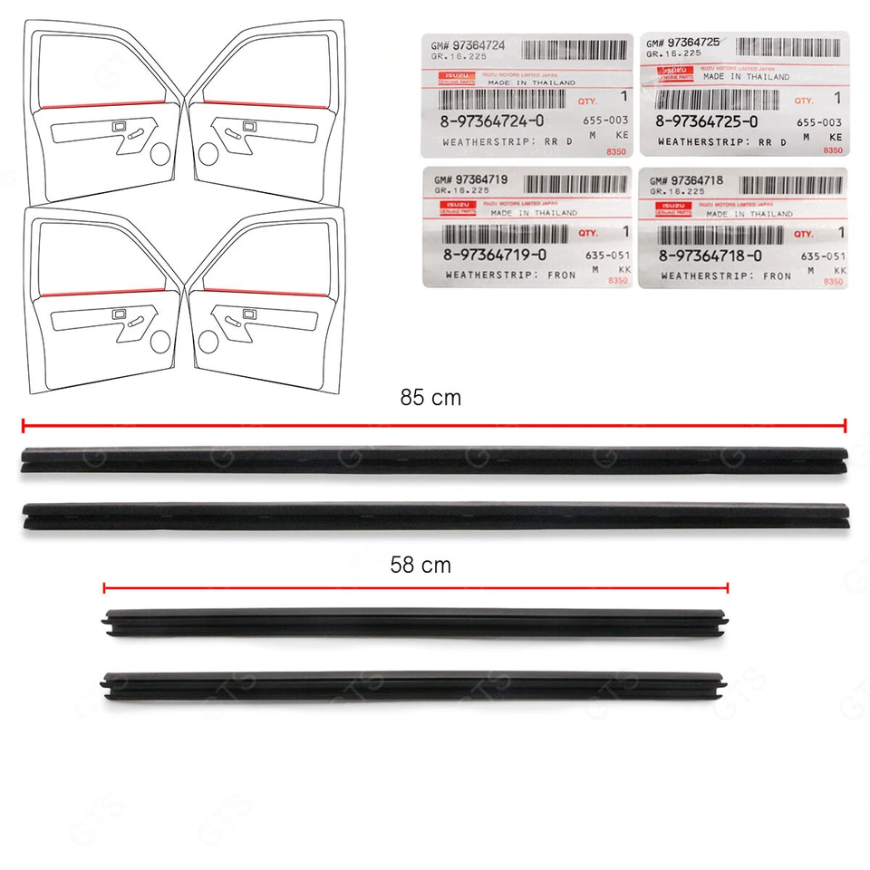Fits Isuzu D-Max Hi-Lander 2003 08 10 Set 4Dr Lh+Rh Inner Weatherstrip Door Belt - Image 1 of 4