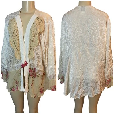 Cárdigan Floral Y2K Terciopelo Medianoche Bordado Rayón Encaje Hada Cottagecore 3X Foto 1 de 4