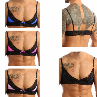Herren Dessous Blumen Spitze BH Push Up Bustier Bra Ohne Bügel Bralette Tops