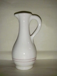 NEW WHITE THICK LONG NECK CERAMIC PITCHER 2 RED RINGS RESTAURANT QUALITY 9" - Picture 1 of 14