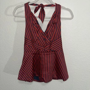 Odille Anthropologie rot marine gestreift ausgestellt Neckholder Top S 2 - Bild 1 von 8