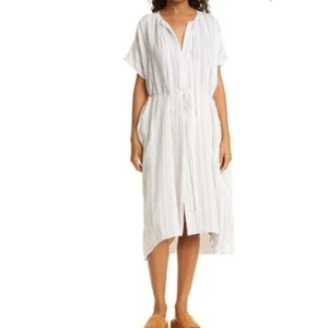 Vince Drapey Striped Shirred Midi Dress White Blue Size S - Picture 1 of 10