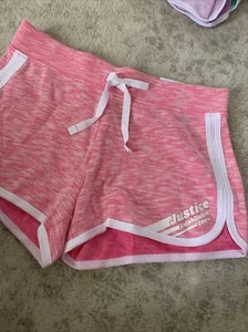 Justice Girls 10 Pink Soft dolphin retro logo Exercise shorts - Picture 1 of 1