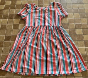 Girls Member's Mark Striped Dress Size 7 Coral Turquoise - Picture 1 of 3