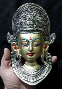 Tibetan White Metal Tara Face Wall Hanging Decorative 7 Inches Goddess Mask -T11 - Picture 1 of 4