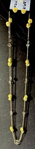 Yellow Rose Flower 14” Long Necklace And Earrings Set. # 1069 - Picture 1 of 5