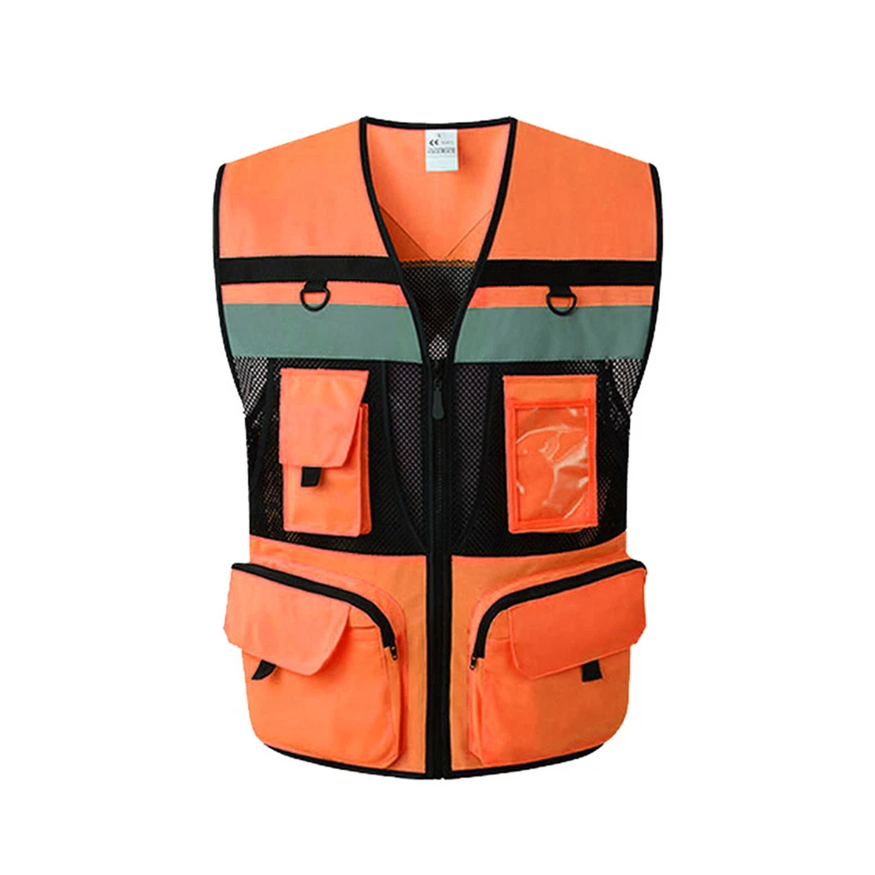 High Visibility Reflective Safety Vest Zip Pocket  Waistcoats Mesh R9Y3 - Image 1 of 4