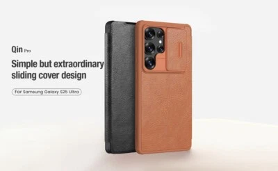 Funda delgada de cuero vegano Nillkin con lente deslizable para Samsung S25 Plus Ultra Foto 1 de 4