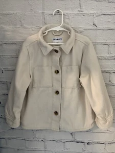 Old Navy Solid Cream Button Front Shirt Jacket 100% Poly Heavyweight Youth S 6/7 - Picture 1 of 8
