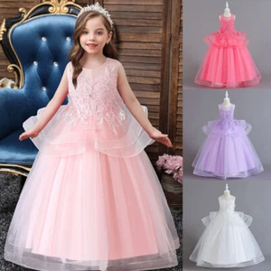 Kids Girls Party Long Dress Wedding Bridesmaid Birthday Dresses Formal Prom Gown - Picture 1 of 49