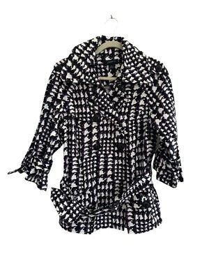 Jaqueta Blazer Josephine 10 Houndstooth Roxa Preta Branca Botão de Cinto #3389 - Imagem 1 de 4