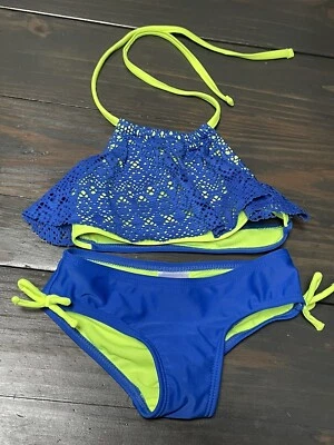 Circo Girls Blue Crochet Flounce Bikini Top & Bikini Bottom 2 Piece XS 4/5 EUC - Image 1 of 3