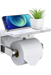 Marble Toilet Paper Holder, Chrome Toilet Paper Roll Tissue Holder Wall Mount wi - Picture 1 of 12