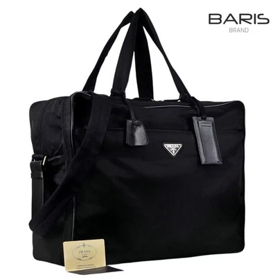 Bolso de hombro de negocios para hombre PRADA maletín de viaje de nailon de cuero negro usado Foto 1 de 4