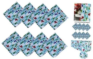 Blue Snowman Fun Christmas Fabric Napkins, Cheerful 17" x 17" (Set of 8) - Picture 1 of 5