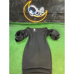 Neu mit Etikett Fashion Nova schwarz schulterfrei Puffärmel figurbetontes Minikleid Größe LG - Bild 1 von 7