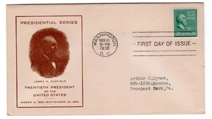#825 Presidential Series 20c James Garfield 1938 FDC - Progressive #66 - Picture 1 of 2