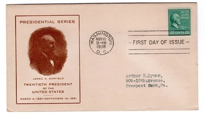 #825 Presidential Series 20c James Garfield 1938 FDC - Progressive #66 - Image 1 of 2
