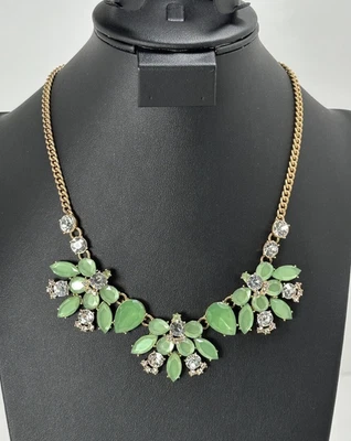 Collar J Crew Tono Dorado Distintivo Niebla de Mar Verde Y Transparente Estrás 21.5" Foto 1 de 4