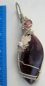 XL LEPIDOLITH WASSERMELONE TURMALIN ROSENQUARZ ANHÄNGER STERLINGSILBER HANDARBEIT - Bild 1 von 3