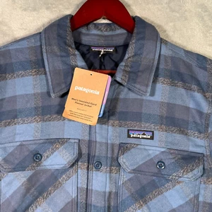 Patagonia Shirt Mens L Blue Plaid Insulated Fjord Flannel Shacket Jacket - Picture 1 of 11